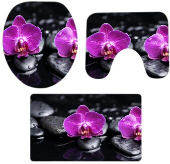 3Pcs Kerst Badkamer Antislip Voetstuk Tapijt + Gordijnen Voetstuk Tapijt Deksel Wc Cover Badmat Set Kerst decoraties