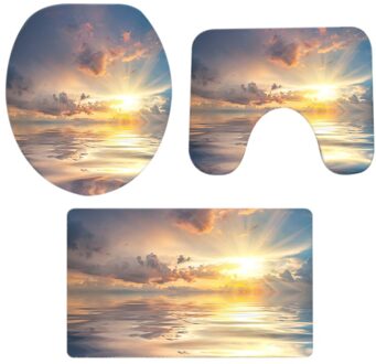 3Pcs Kerst Badkamer Antislip Voetstuk Tapijt + Gordijnen Voetstuk Tapijt Deksel Wc Cover Badmat Set Kerst decoraties