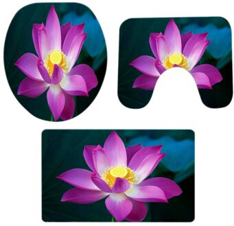 3Pcs Kerst Badkamer Antislip Voetstuk Tapijt + Gordijnen Voetstuk Tapijt Deksel Wc Cover Badmat Set Kerst decoraties