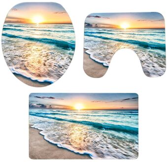 3Pcs Kerst Badkamer Antislip Voetstuk Tapijt + Gordijnen Voetstuk Tapijt Deksel Wc Cover Badmat Set Kerst decoraties