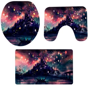 3Pcs Kerst Badkamer Antislip Voetstuk Tapijt + Gordijnen Voetstuk Tapijt Deksel Wc Cover Badmat Set Kerst decoraties