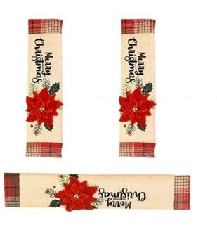 3Pcs Kerst Koelkast Magnetron Deurgreep Cover Mouw Decoratie Handlecover Beschermhoes Kerst Decoratie Christmas bloem