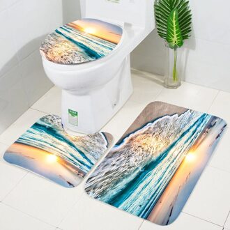 3Pcs Kerst Rendier Slee Badkamer Voetstuk Tapijt + Deksel Wc Cover + Badmat Set Antislip Thuis bad Decor Zacht Tapijt Tapijt