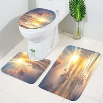 3Pcs Kerst Rendier Slee Badkamer Voetstuk Tapijt + Deksel Wc Cover + Badmat Set Antislip Thuis bad Decor Zacht Tapijt Tapijt