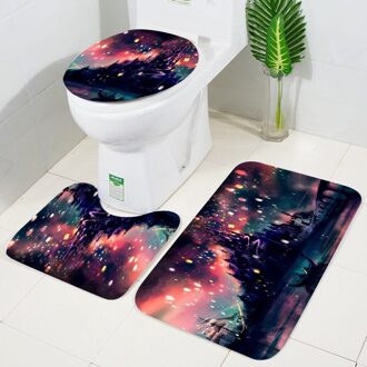 3Pcs Kerst Rendier Slee Badkamer Voetstuk Tapijt + Deksel Wc Cover + Badmat Set Antislip Thuis bad Decor Zacht Tapijt Tapijt