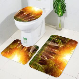 3Pcs Kerst Rendier Slee Badkamer Voetstuk Tapijt + Deksel Wc Cover + Badmat Set Antislip Thuis bad Decor Zacht Tapijt Tapijt