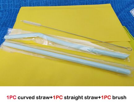 3Pcs Keuken Accessoire Herbruikbare Siliconen Rietjes Opvouwbare Stro Met Cleaning Borstels Kids 'Feestartikelen Bar Gereedschap Blauw