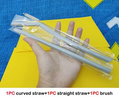 3Pcs Keuken Accessoire Herbruikbare Siliconen Rietjes Opvouwbare Stro Met Cleaning Borstels Kids 'Feestartikelen Bar Gereedschap Donkergrijs