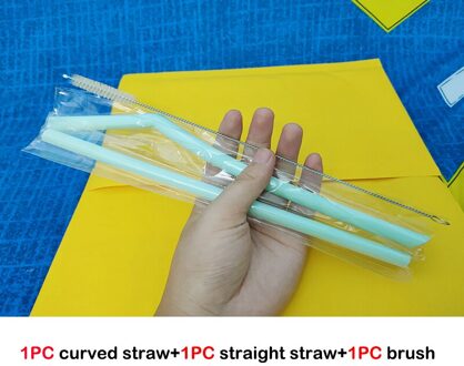 3Pcs Keuken Accessoire Herbruikbare Siliconen Rietjes Opvouwbare Stro Met Cleaning Borstels Kids 'Feestartikelen Bar Gereedschap Licht Groen
