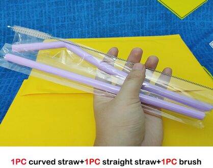 3Pcs Keuken Accessoire Herbruikbare Siliconen Rietjes Opvouwbare Stro Met Cleaning Borstels Kids 'Feestartikelen Bar Gereedschap Paars