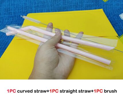 3Pcs Keuken Accessoire Herbruikbare Siliconen Rietjes Opvouwbare Stro Met Cleaning Borstels Kids 'Feestartikelen Bar Gereedschap Roze