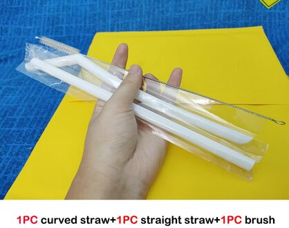 3Pcs Keuken Accessoire Herbruikbare Siliconen Rietjes Opvouwbare Stro Met Cleaning Borstels Kids 'Feestartikelen Bar Gereedschap wit