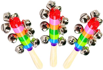 3Pcs Kinderen Percussie Muzikaal Speelgoed Hand Held Houten Rammelaars Slee Bell Stick Met Metalen Jingles Bal