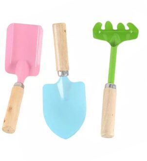 3Pcs Kinderen Snoep Kleur Tuingereedschap Mini Metalen Troffel Met Houten Handvat Tuingereedschap Troffel Rake Schop Voor Kinderen