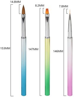 3Pcs/Kit Nail Art Acryl Handvat Borstel Art Pen Uv Nail Gel Brush Schilderij Tekening Lijnen Tips gereedschap Builder Platte Crystal reeks 2