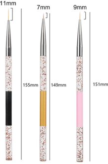 3Pcs/Kit Nail Art Acryl Handvat Borstel Art Pen Uv Nail Gel Brush Schilderij Tekening Lijnen Tips gereedschap Builder Platte Crystal reeks 3