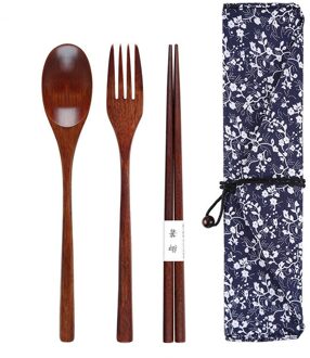 3Pcs Koreaanse/Japan Houten Servies Vork Lepel Eetstokjes Massief Hout Food Grade Lepel Eetstokjes Draagbare Servies Keuken Tool Japan 01
