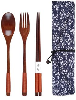3Pcs Koreaanse/Japan Houten Servies Vork Lepel Eetstokjes Massief Hout Food Grade Lepel Eetstokjes Draagbare Servies Keuken Tool Japan 03
