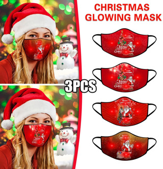 3Pcs LED Christmas Mask Light Up Mask Reusable Mouth Caps Protective Face Mask Washable Mouth Mask Breathable Face Shield masque