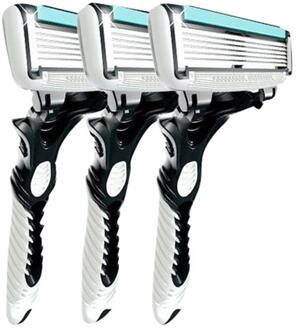 3Pcs Mannen Veiligheid Traditionele Klassieke 6 Lagen Blade Hair Scheren Scheermes Trimmer Handleiding Roestvrij Staal Scheren Machine Epilator