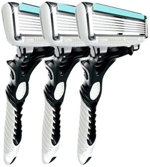 3Pcs Mannen Veiligheid Traditionele Klassieke 6 Lagen Scheren Haar Scheermes Handleiding Rvs Scheren Haar Blade