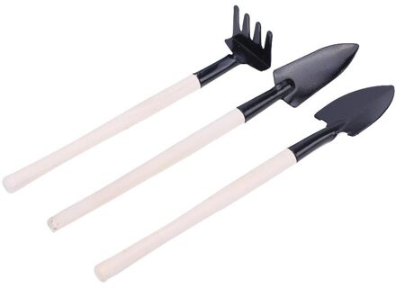 3Pcs Mini Draagbare Tuingereedschap Metalen Kop Schop Hark Spade Plant Tuin Bodem Bloei Houten Handvat Tool Set 3stk D