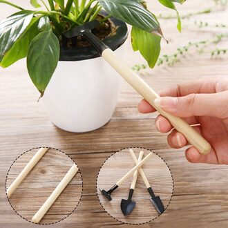 3Pcs Mini Houten Handvat Metal Head Tuinman Tuin Hand Tool Kit Plant Tuinieren Schop Spade Hark Troffel