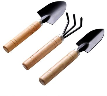 3Pcs Mini Tuin Schop Hark Spade Erramientas Bonsai Gereedschap Set Houten Handvat Voor Bloemen Potplanten