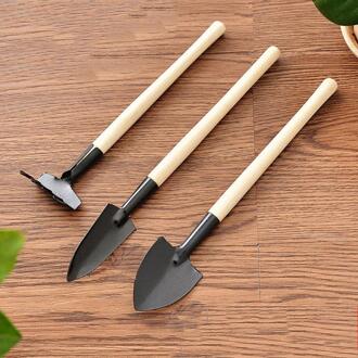 3Pcs Mini Tuingereedschap Houten Handvat Rvs Potplanten Schop Hark Spade Voor Bloemen Potplanten Gereedschap Set