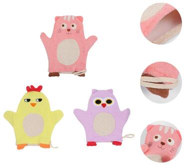 3Pcs Mooie Baby Bad Mitt Basten Handschoenen Cartoon Katoenen Handdoek Scrubber (Opmerking Willekeurige Kleur)