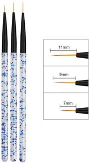 3Pcs Nail Art Liner Schilderen Pen Puntjes Carving Tekening Acryl Uv Gel Liner Polish Borstel Bloem Lijn Raster manicure Tool Blauw