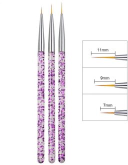 3Pcs Nail Art Liner Schilderen Pen Puntjes Carving Tekening Acryl Uv Gel Liner Polish Borstel Bloem Lijn Raster manicure Tool Roze