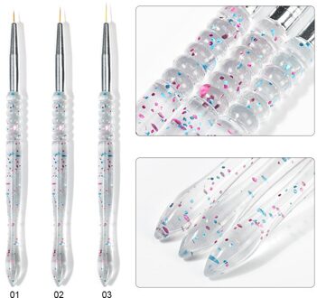 3Pcs Nail Pen Kristal Handvat Gesneden Pen Sequin Staaf Nail Art Puntjes Pen Nail Brush Set Potlood Manicure Nail art Tool
