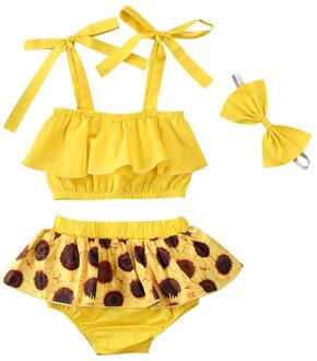 3PCS Newborn Baby Girl Sunflower Clothes Set Sleeveless Lace Up Vest Tops Floral Shorts Skirts Headband Summer Outfits Clothes 12m