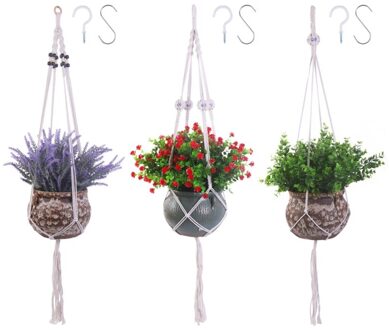 3Pcs Opknoping Plantenbakken Handgemaakte Opknoping Planter Houder Mand Tuin Home Decoratie Bloempot Houder Katoen Touw Met 6 Haken