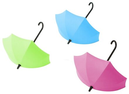 3Pcs Opslag Haken Deur Muur Haak Toetsen Haarspelden Houder Muur Decoratie Badkamer Muur Hanger Paraplu Vorm Punch Gratis C-3stk