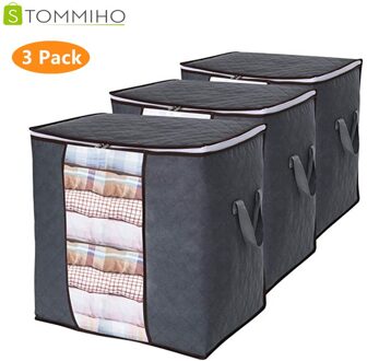3Pcs Pack Kleding Dekbedden Organizer Dekens 90L Opbergtas Met Versterkte Handvat Dikke Stof Opvouwbaar Voor Closet Onderbed 48X28X50CM