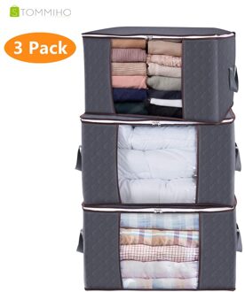 3Pcs Pack Kleding Dekbedden Organizer Dekens 90L Opbergtas Met Versterkte Handvat Dikke Stof Opvouwbaar Voor Closet Onderbed 60X40X35CM