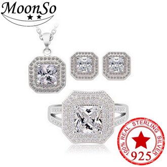 3Pcs Pack Mode Drie Echt 925 Sterling Zilveren Engagement Wedding Bridal Sieraden Sets Voor Bruiden X503 + e668 + R786