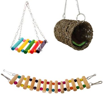 3Pcs Papegaaienkooi Speelgoed Eekhoorn Hamster Eekhoorn Hangmat Vogelnest Schommel Ladder Qxna