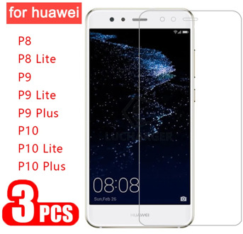 3pcs Protective Glass for Huawei p8 p9 p10 Lite Plus Tempered Glass Screen Protector on p 8 9 10 Light p10lite Glas Safety Film