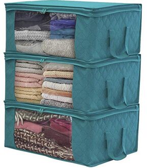 3Pcs Quilt Kleding Opbergzakken Garderobe Kast Organisator Opvouwbare Kleding Deken Container Niet-geweven Stof Tas Met Handvat