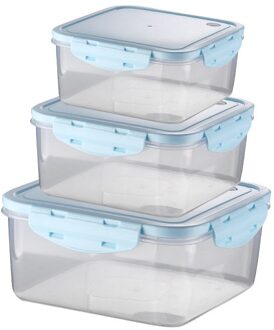 3Pcs Rechthoek/Vierkante Plastic Opslag Container Set Lunchbox Voedsel Opbergdozen Keuken Accessoires Organisator Voor Picknick plein 3stk blauw