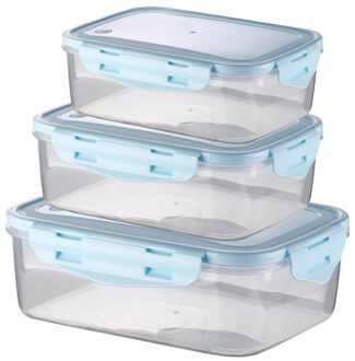3Pcs Rechthoek/Vierkante Plastic Opslag Container Set Lunchbox Voedsel Opbergdozen Keuken Accessoires Organisator Voor Picknick rechthoek 3stk blauw