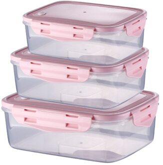 3Pcs Rechthoek/Vierkante Plastic Opslag Container Set Lunchbox Voedsel Opbergdozen Keuken Accessoires Organisator Voor Picknick rechthoek 3stk roze