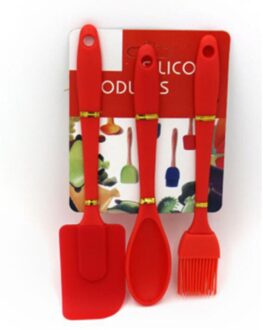 3Pcs Rode Hittebestendige Siliconen Koken Bakken Gebak Gereedschap Spatel Turner Bbq Olie Borstel Taart Schraper Buttter mixer