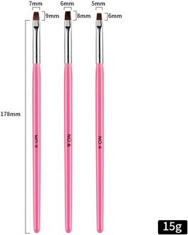 3Pcs Roze Rij Puntjes Dot Builder Platte Schilderij Kristal Carving Uv Gel Nail Art Acryl Polish Tips Pen Borstel manicure Tools Set roze Flat