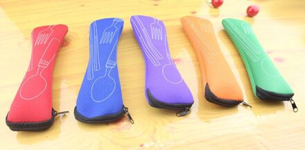 3Pcs Rvs Draagbare Servies Servies Reizen Camping Bestek Set Vork Poon Eetstokjes Set Picknick Tool blauw