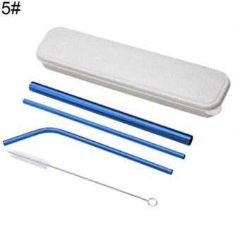 3Pcs Rvs Herbruikbare Gebogen Rechte Rietje Party Bar Drinkware Blauw