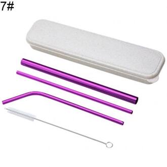 3Pcs Rvs Herbruikbare Gebogen Rechte Rietje Party Bar Drinkware Paars